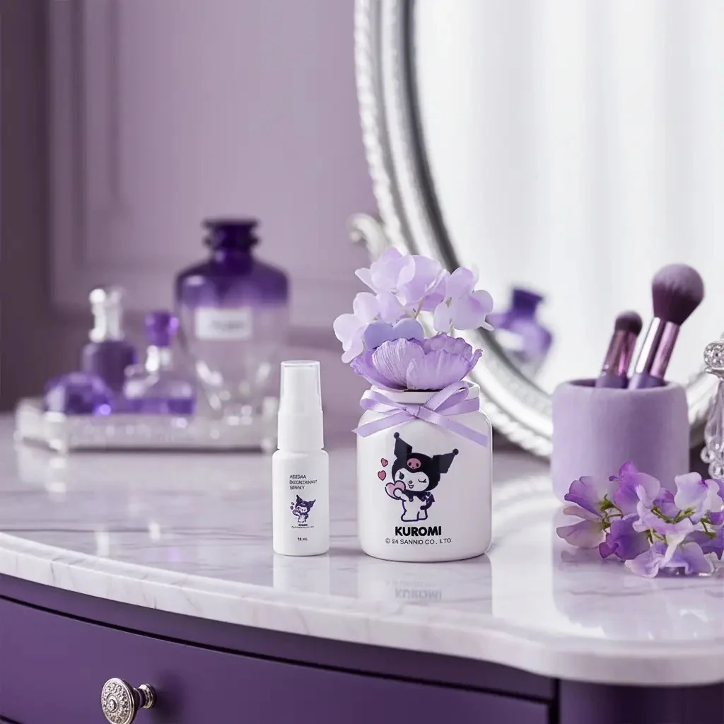 Sanrio Lisanslı Kuromi Oda Parfümü ve Süs Seti - Seramik Şişeli Dekoratif Oda Kokusu ve Figür