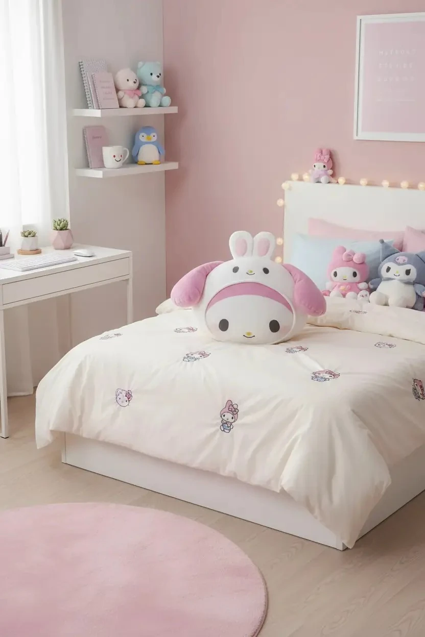 Sanrio Lisanslı My Melody Yastık 45 Cm – Baş Şekilli Yumuşak Dekoratif