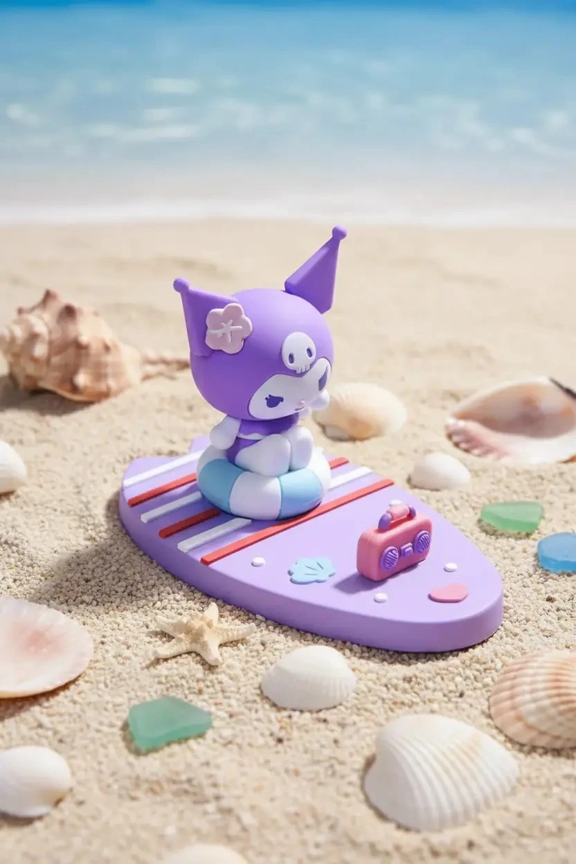 Sanrio Lisanslı Yaz Serisi Kuromi Sörf Temalı Masa Üstü Telefon Tutucu ve Tablet Standı