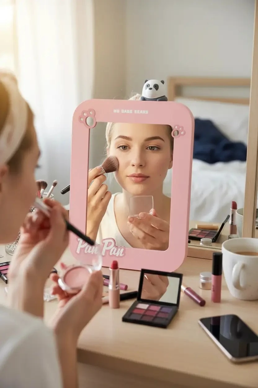 We Bare Bears Lisanslı Sevimli Panda Figürlü Makyaj Aynası