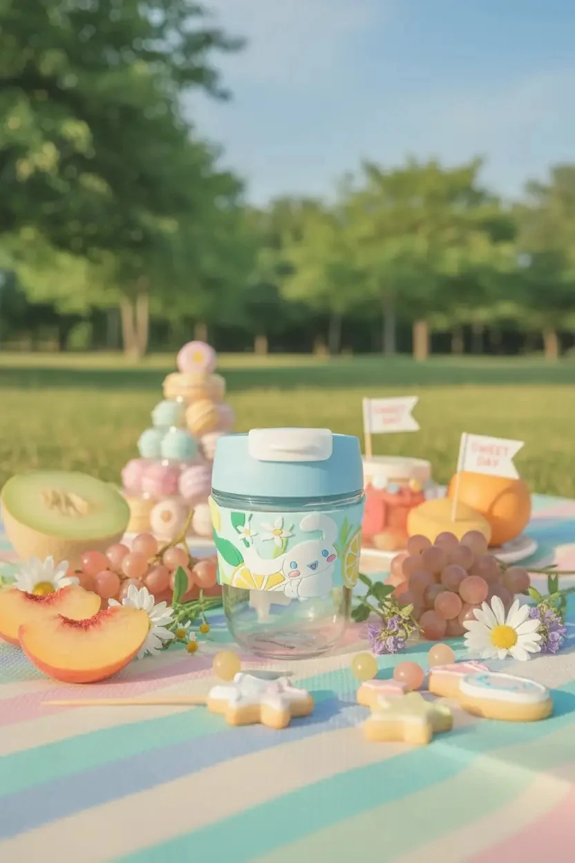 Sanrio Lisanslı Sızdırmaz Kapaklı Pipetli Mini Cam Şişe Cinnamoroll 350 ml