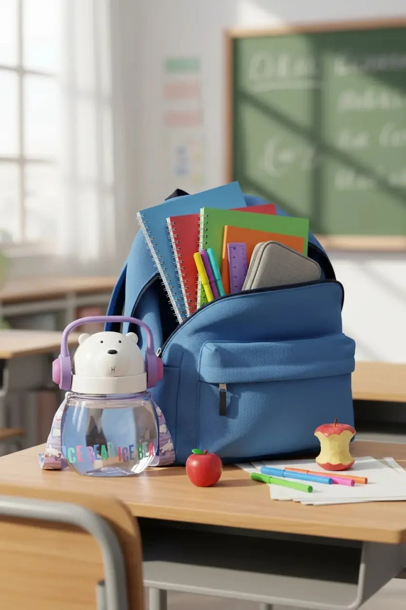 We Bare Bears Lisanslı Kutup Ayısı Omuz Askılı Plastik Şişe 800ml - Pipetli ve Sızdırmaz PETG Matara