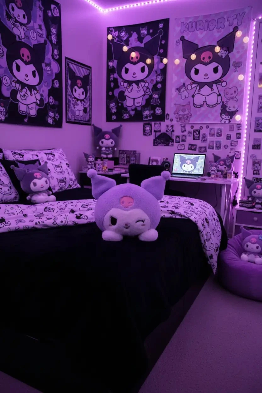 Sanrio Lisanslı Kuromi Peluş Oyuncak 35 Cm – Yatar Pozisyon Magic Party Koleksiyonu