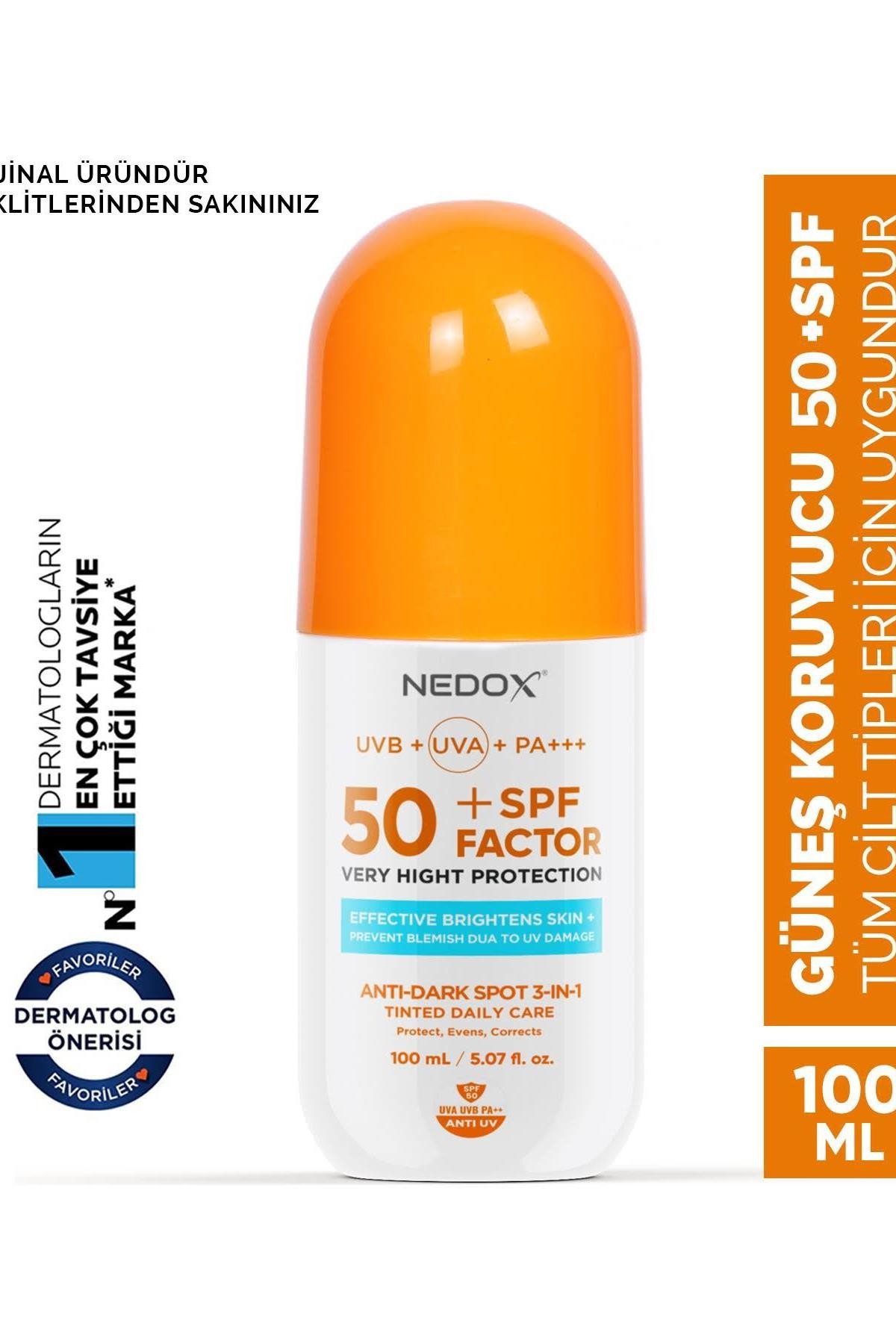 Nedox Leke Karşıtı Spf 50+ Tüm Ciltler İçin Yüksek Korumalı Nemlendirici Güneş Kremi 100 Ml