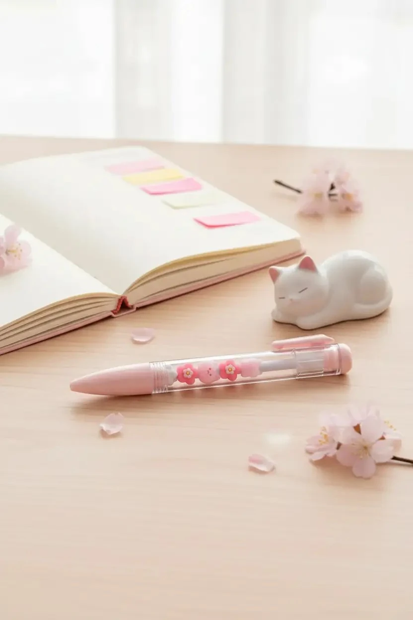 Miniso Lisanslı Sakura Cat Boncuklu Jel Kalem 0,5 mm – Siyah Mürekkepli