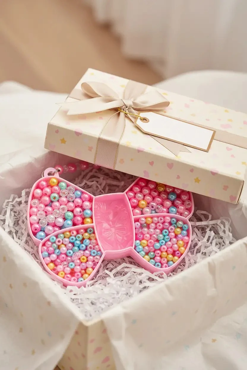 Miniso Lisanslı Lovely Serisi Fiyonklu Çocuk Boncuklu Kendin Yap Takı Seti – Yaratıcılığı Geliştiren Renkli ve Eğlenceli Tasarım Seti
