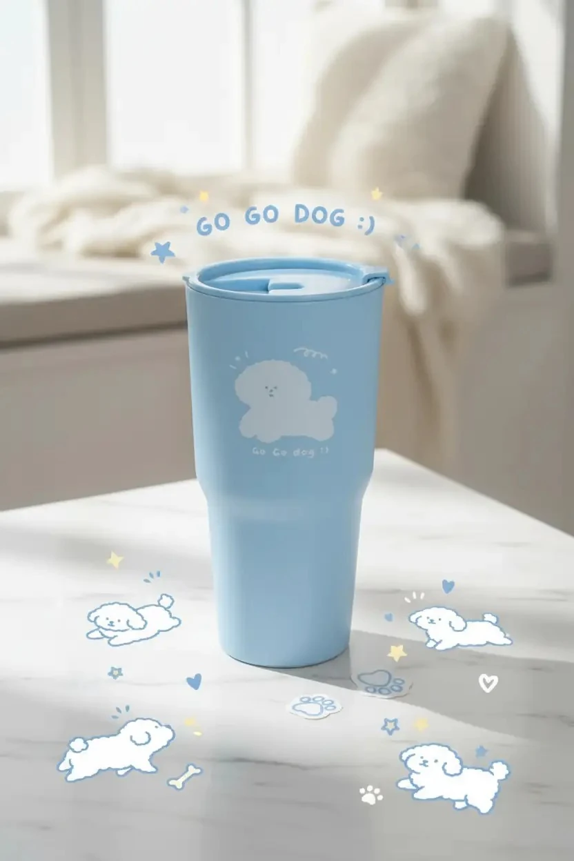Miniso Lisanslı Hayvan Serisi Kapaklı Plastik Bardak Mavi 800 Ml