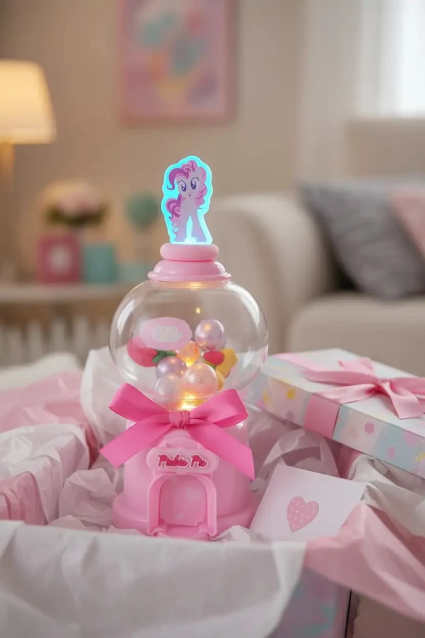 My Little Pony Lisanslı Gashapon Gece Lambası – Pembe Şeffaf Fanuslu Masaüstü LED Aydınlatma 10 Cm