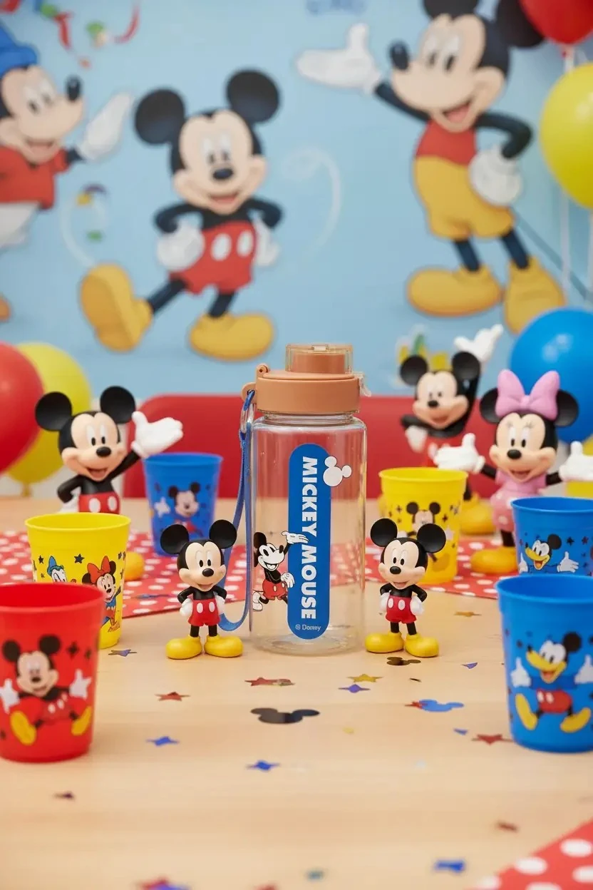 Disney Mickey Mouse Lisanslı Otomatik Kapaklı ve Askılı Plastik Suluk - 640 ML