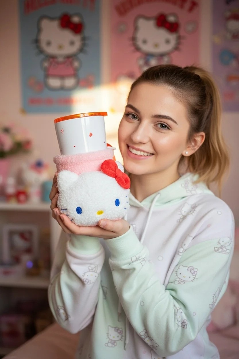 Sanrio Lisanslı  Hello Kitty  Paslanmaz Çelik Bardak (Dekoratif Kılıflı) 550 mL