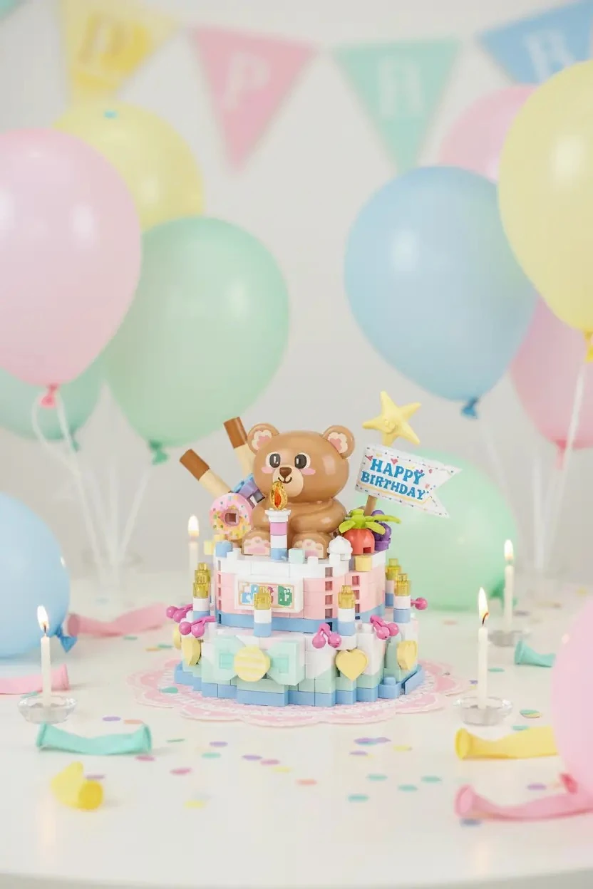Miniso Lisanslı Yemek Serisi Oyun Bloğu Ayı Figürlü Pasta – Eğitici ve Dekoratif Oyuncak Seti 19 Cm