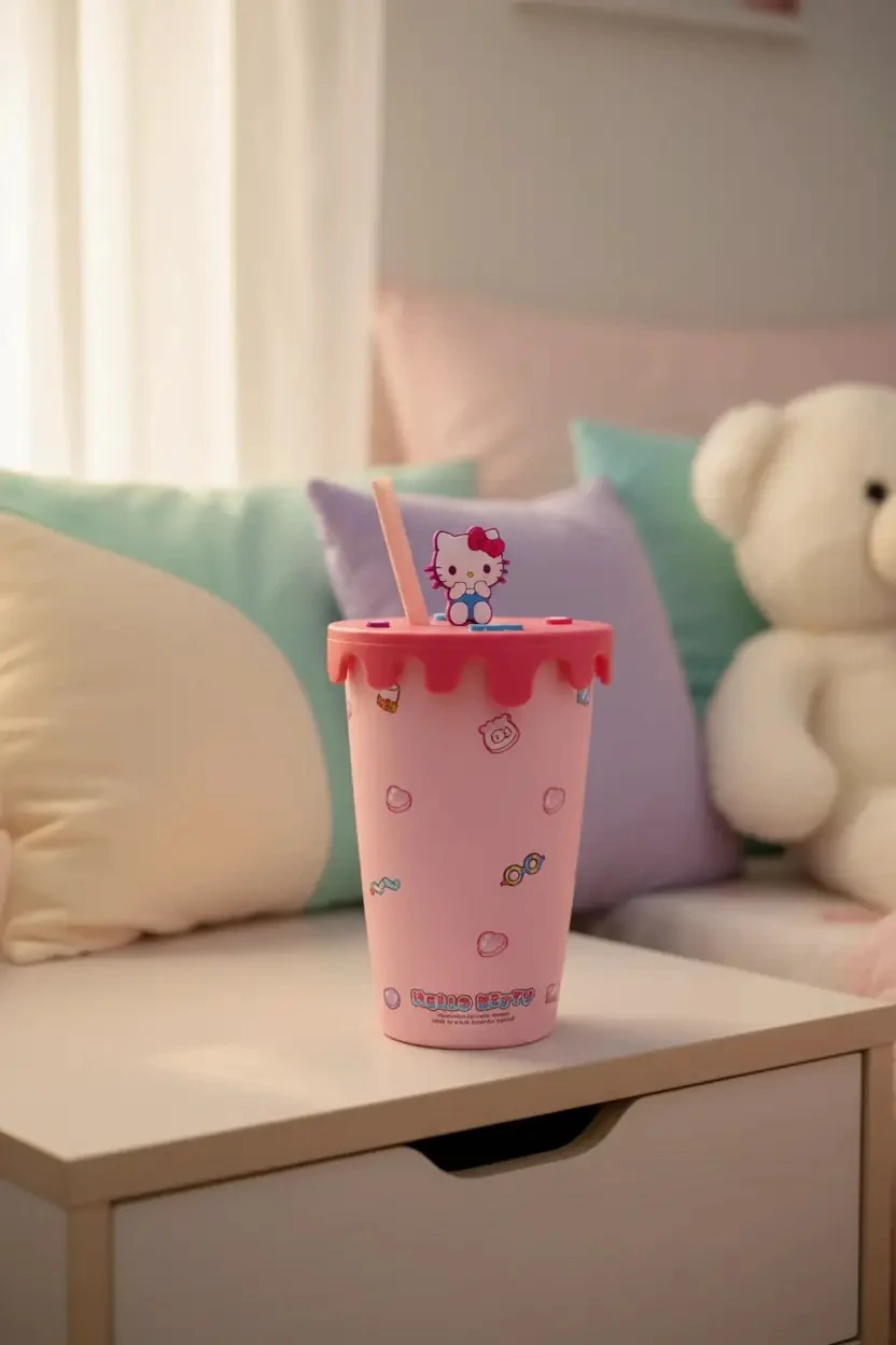 Sanrio Lisanslı Hello Kitty Tatlı Fabrikası Kapaklı Pipetli Seramik Bardak – 400 Ml