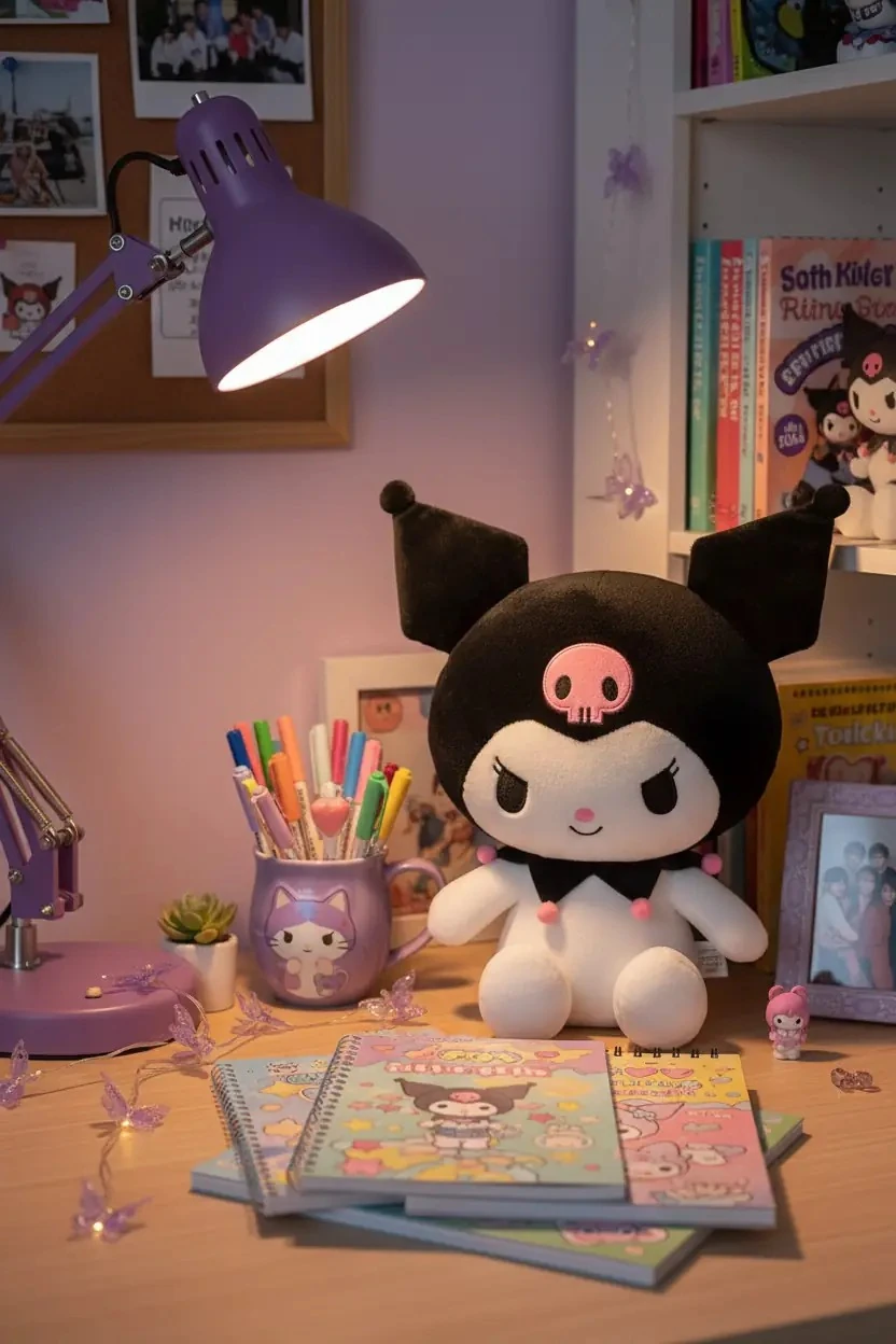 Sanrio Lisanslı  40 cm Oturan Peluş Oyuncak -Kuromi