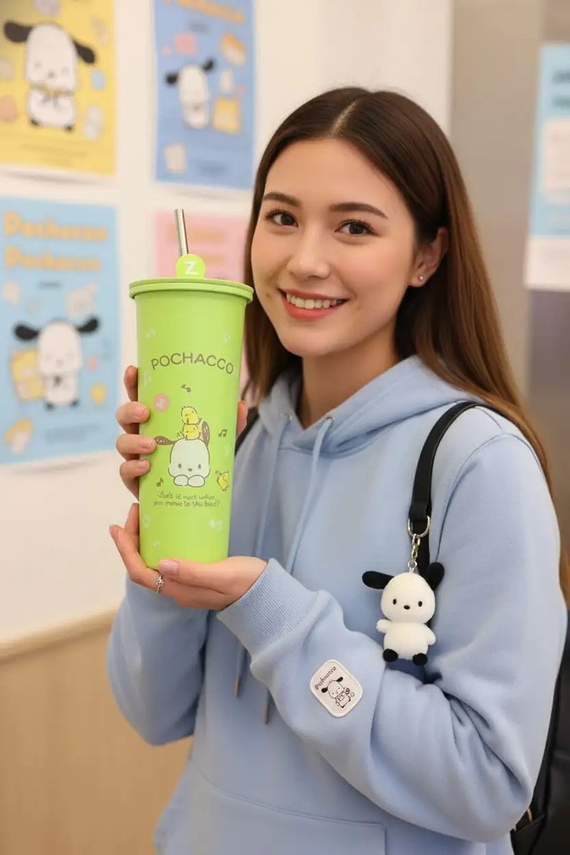 Sanrio Lisanslı Pipetli Paslanmaz Çelik Matara 800mL (Pochacco)
