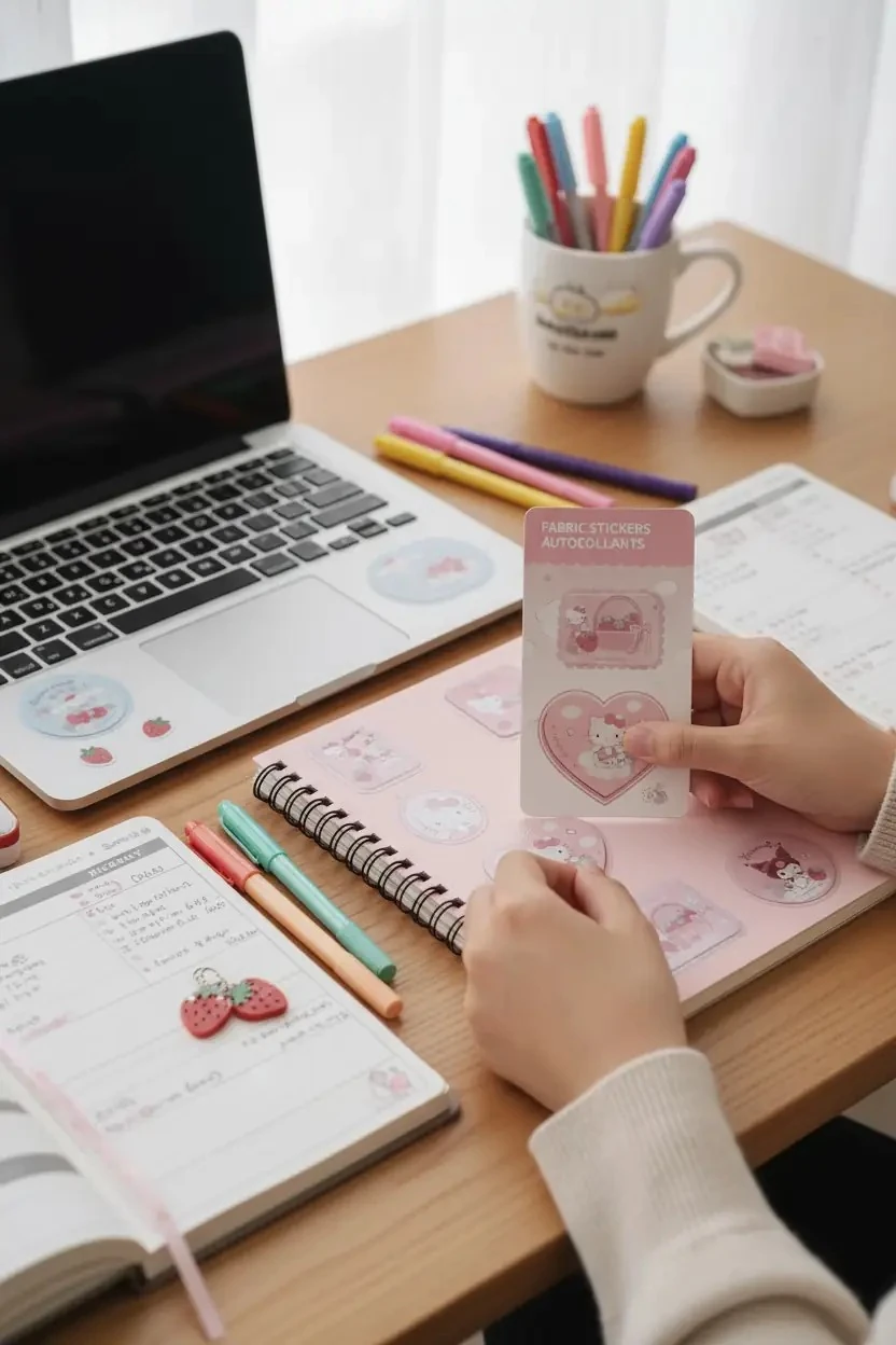 Sanrio Lisanslı Çilek Koleksiyonu Yapışkanlı Kumaş Sticker