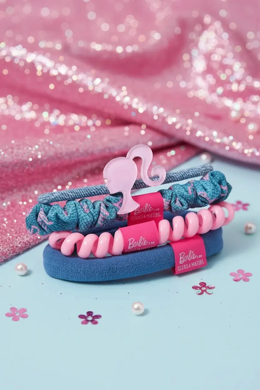 Barbie Lisanslı Pembe Serisi Saç Lastiği – Esnek ve Saç Dostu Renkli Toka Seti (4 Adet) 6 Cm