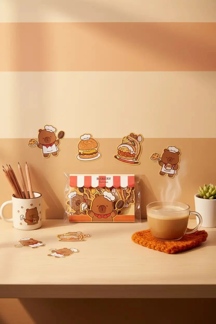 Miniso Lisanslı Pişirme Serisi Mimibara Temalı Sticker Seti Renkli Süsleme Çıkartmaları