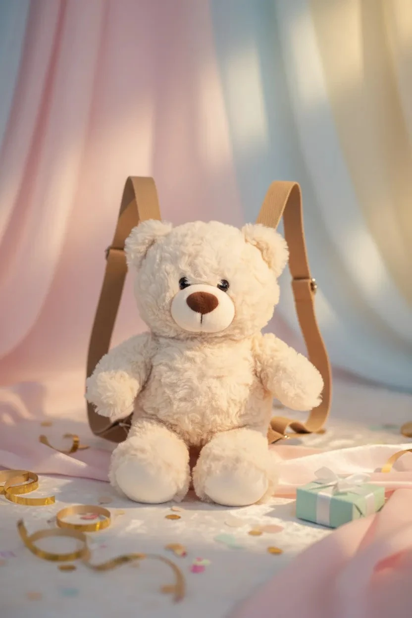 Miniso Lisanslı Hediye Ayı Peluş Sırt Çantası Haki Ayarlanabilir Askılı Çocuk Çantası