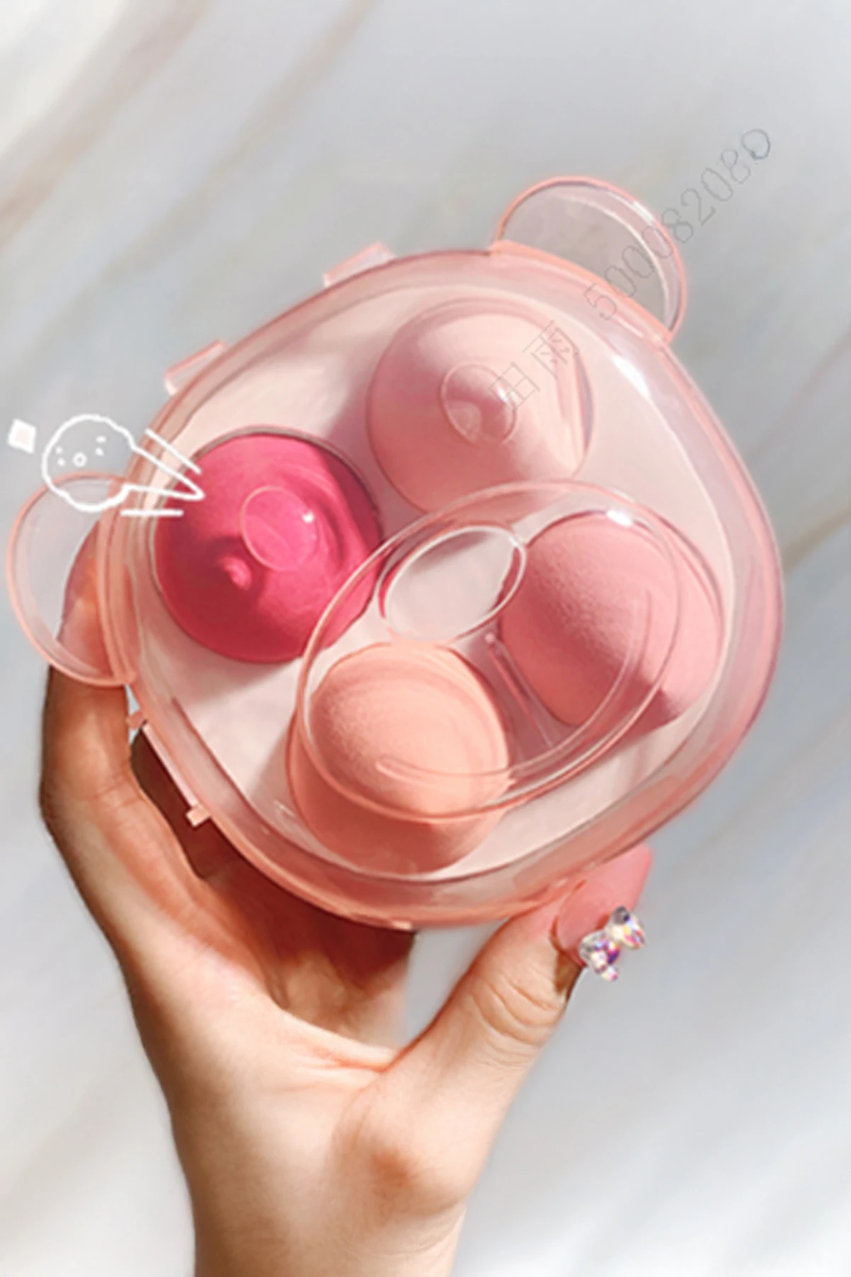 Ayı Figürlü Sünger Saklama Kutulu Makyaj Süngeri Seti