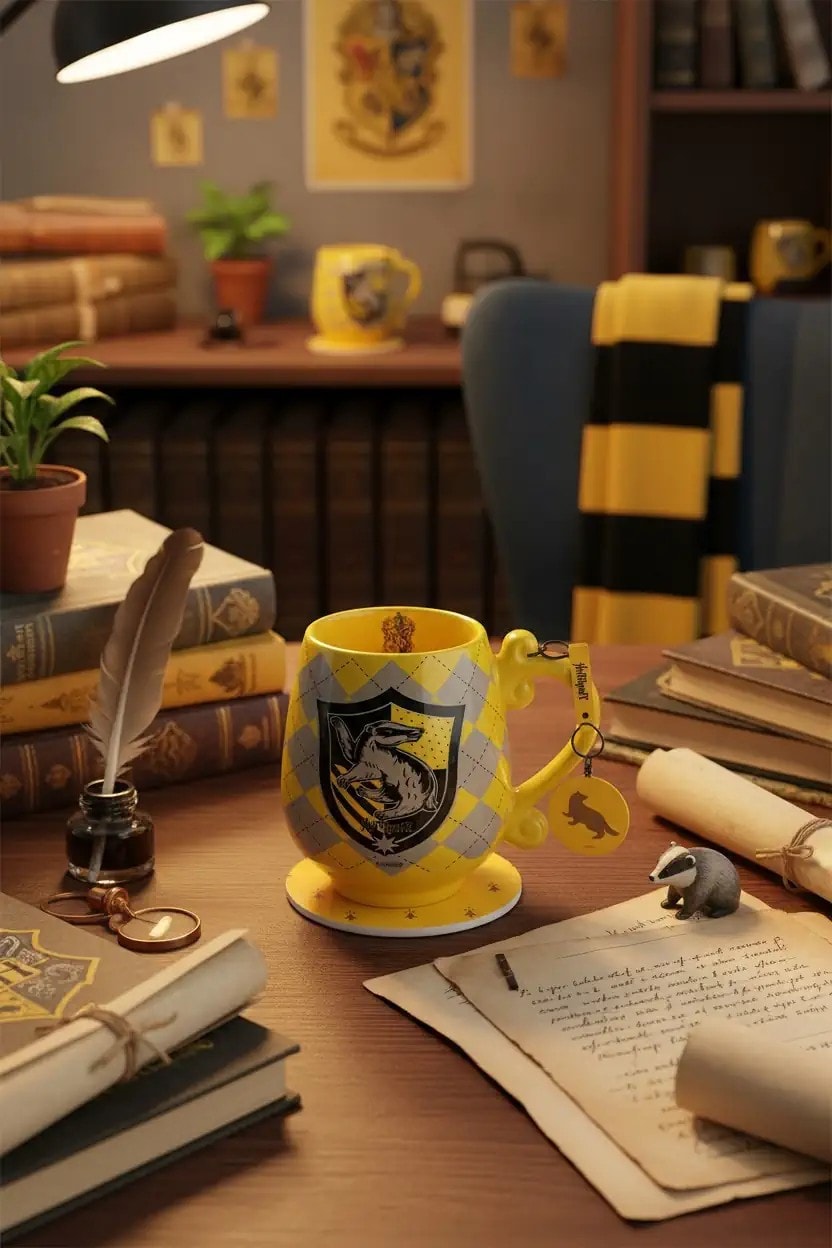 Harry Potter Lisanslı Seramik Kupa ve Bardak Altlığı Seti - Hufflepuf