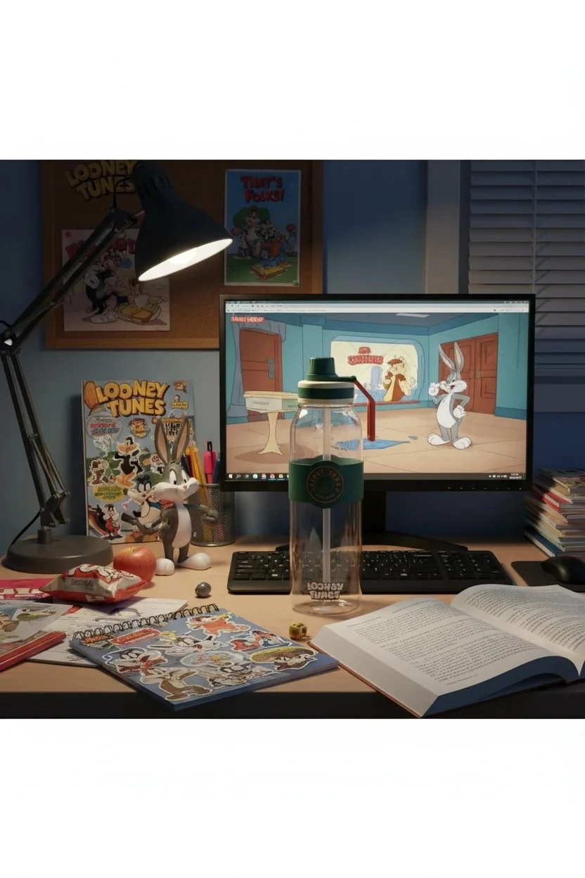 Bugs Bunny Lisanslı Retro Serisi Pipetli ve Tutacaklı Plastik Su Kabı 1000ml