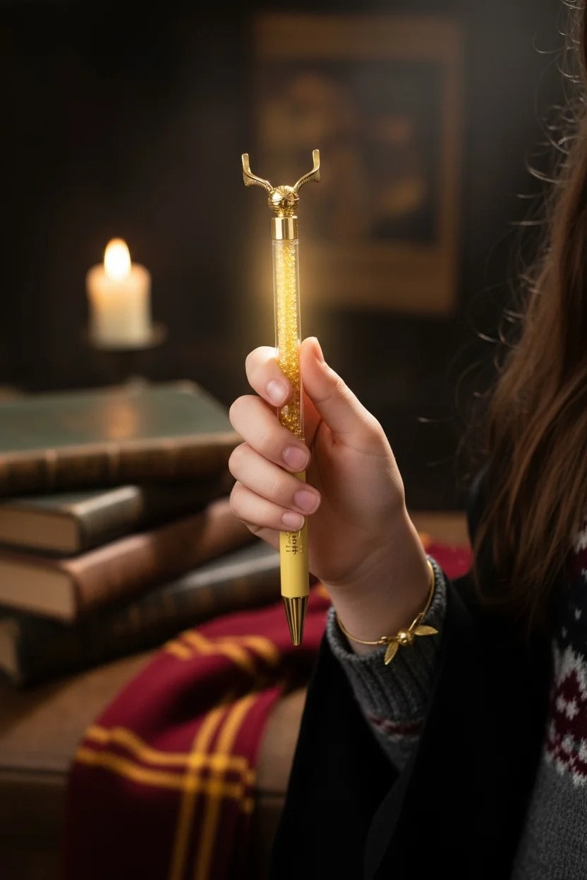 Harry Potter Lisanslı Golden Snitch Metal Figürlü Kristal Taşlı Tükenmez Kalem - Siyah