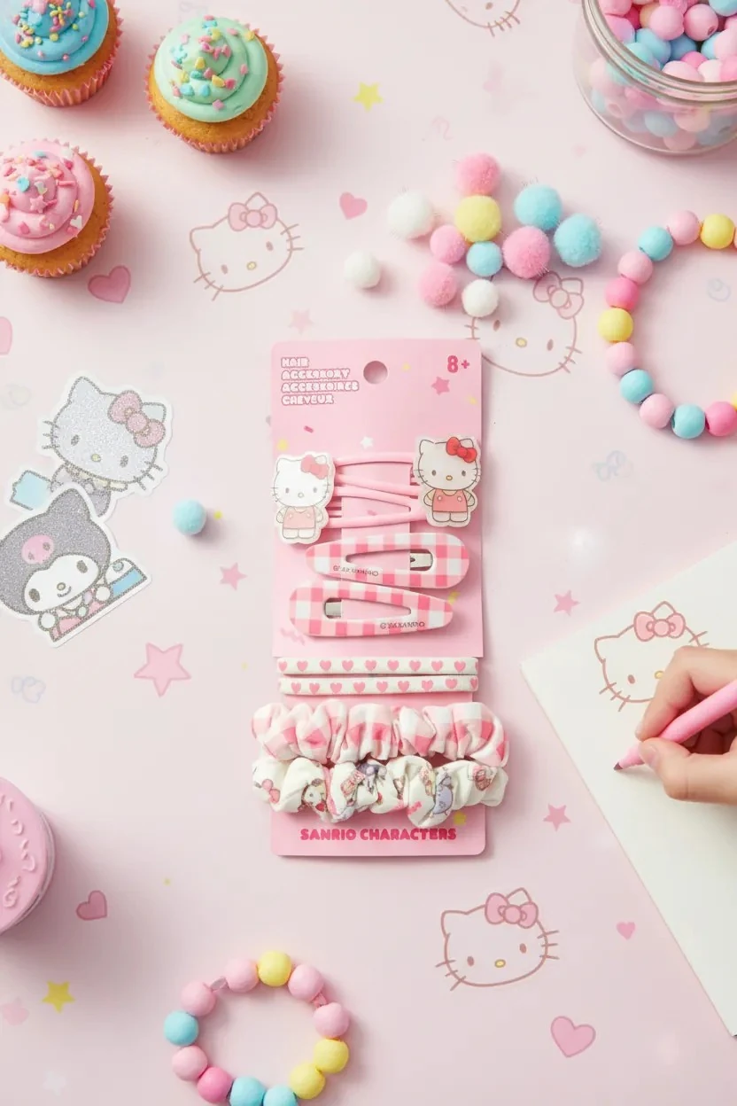 Sanrio Lisanslı Saç Toka Seti (8 adet)- Hello Kitty