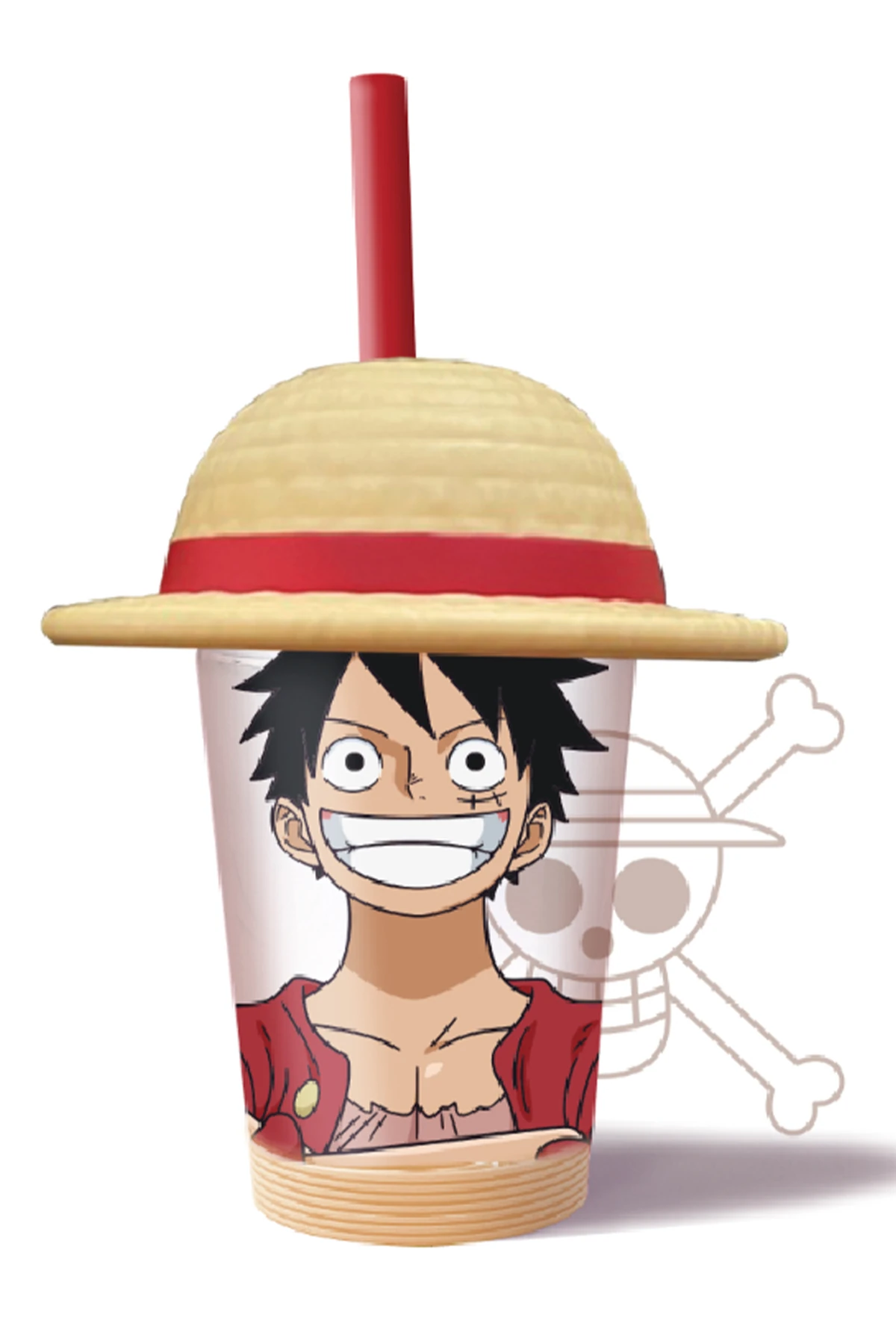 One Piece Lisanslı Şapka Figürlü Pipetli Plastik Su Kabı (535 ml, Luffy)