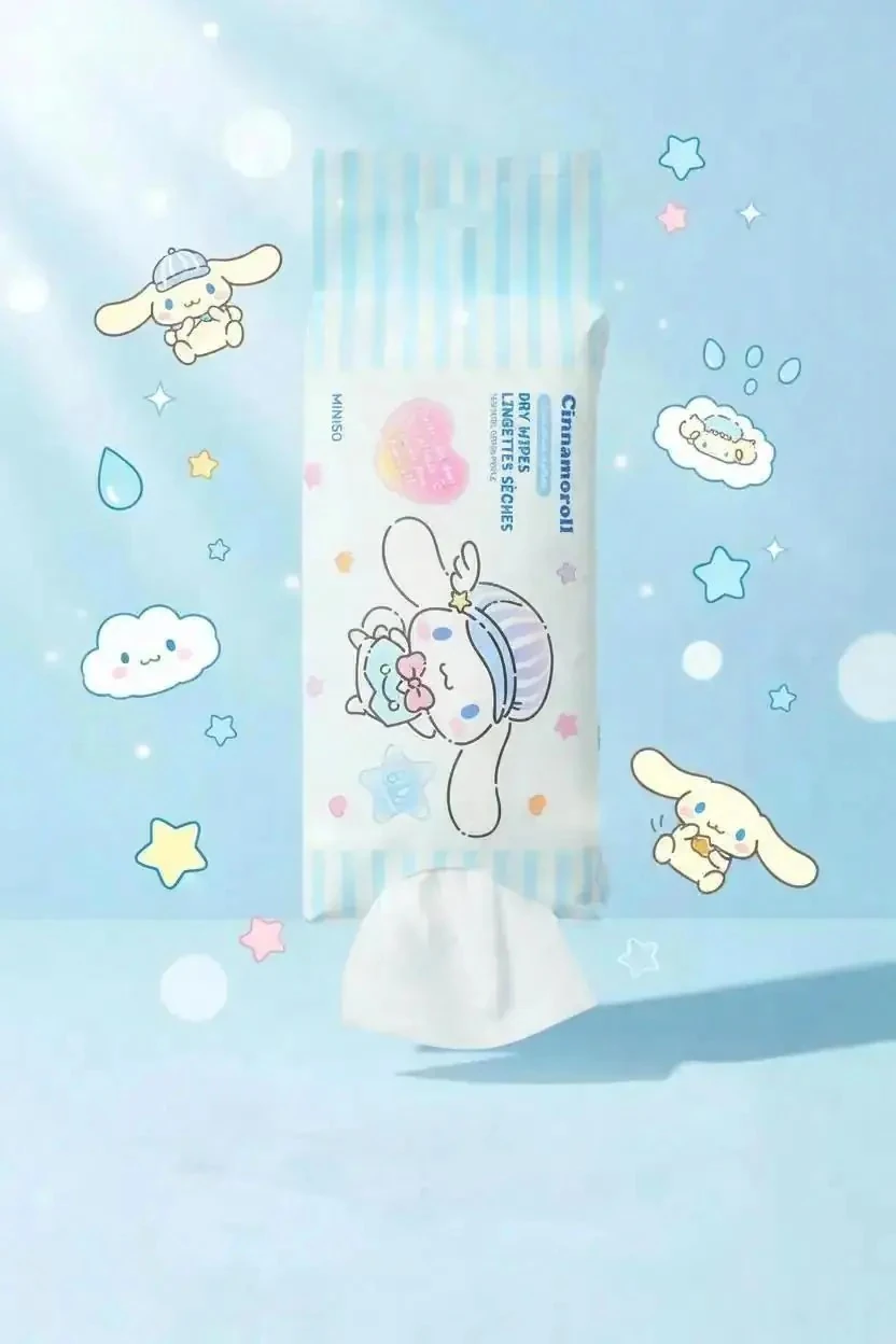 Sanrio Lisanslı Cinnamoroll İnci Dokulu Kuru Mendil – %100 Viskon Yumuşak Ekonomik Paket (80 Adet)