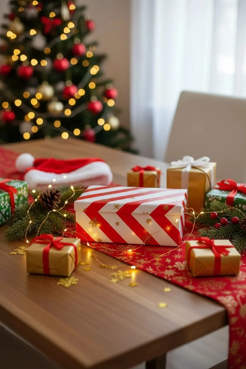 Kırmızı Şeritli Yılbaşı Sürpriz Kutusu – 37.5 cm