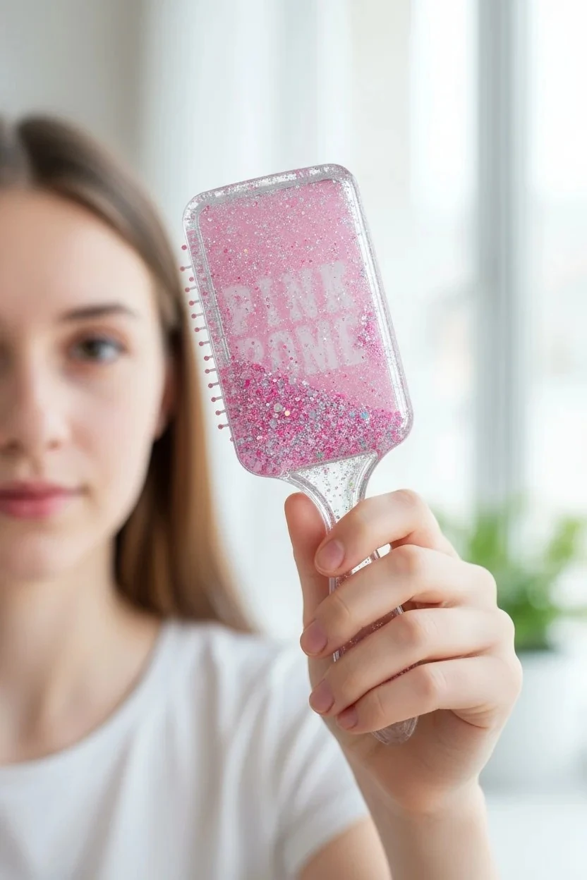 Sim Dolgulu Saç Fırçası (Kare) - Pembe