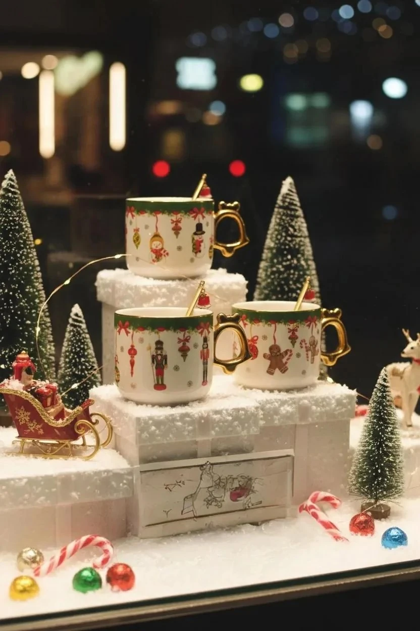 Yeni Yıl Temalı Altın Kaşıklı Porselen Kupa