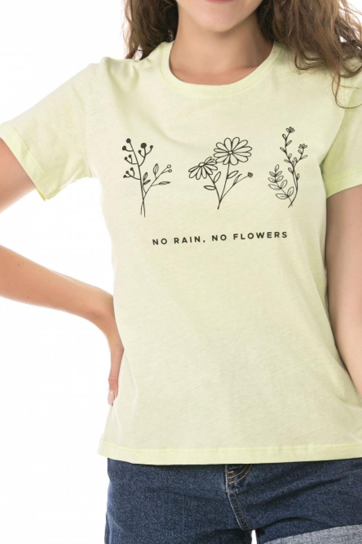 Bisiklet Yaka  Tshirt Flowers M