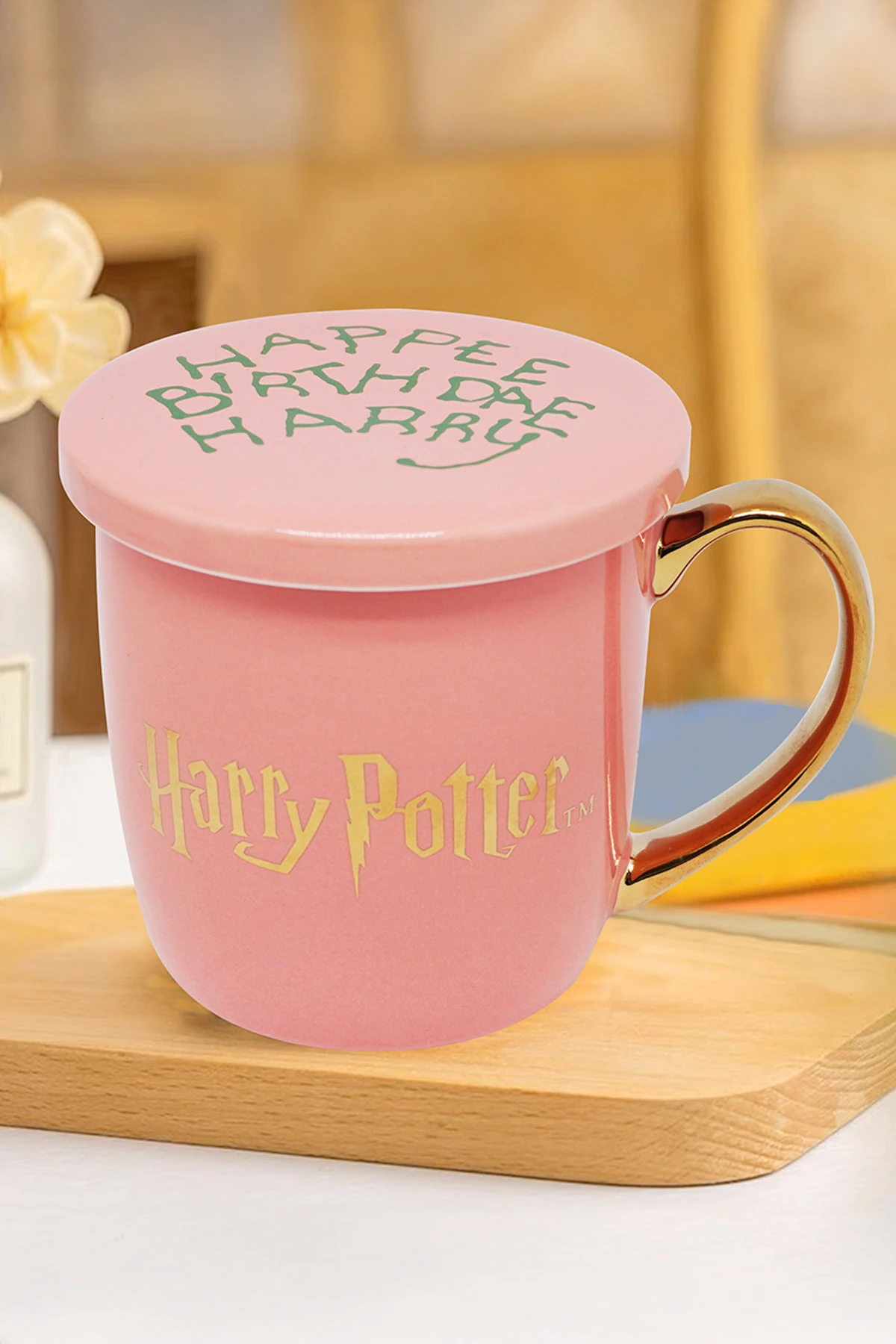 Harry Potter Lisanslı Pembe Seramik Kapaklı Bardak (380 mL)