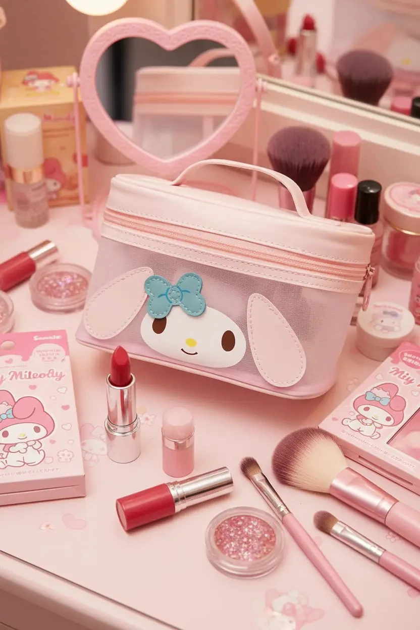 Sanrio Lisanslı My Melody File Kare Namlu Makyaj Çantası
