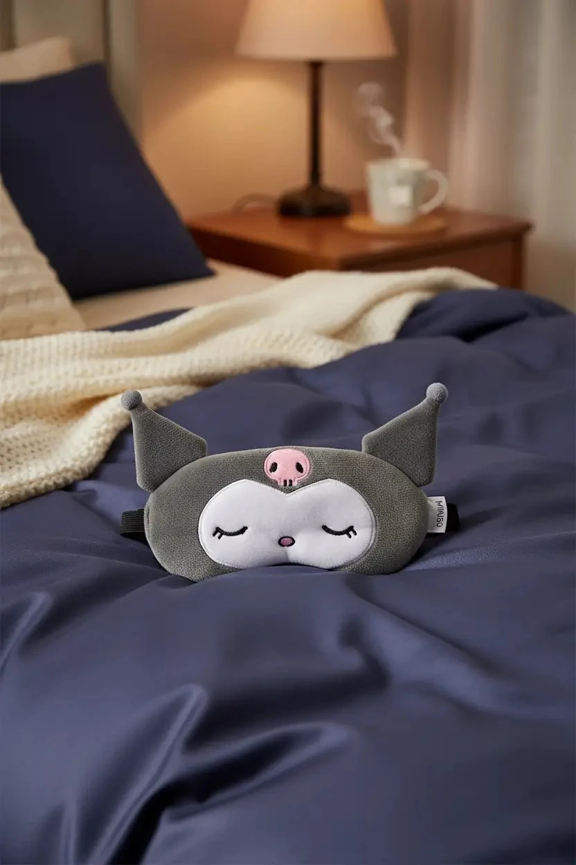 Sanrio Lisanslı Kuromi Puffy Fluffy Ekstra Yumuşak Ve Dolgulu Uyku Maskesi