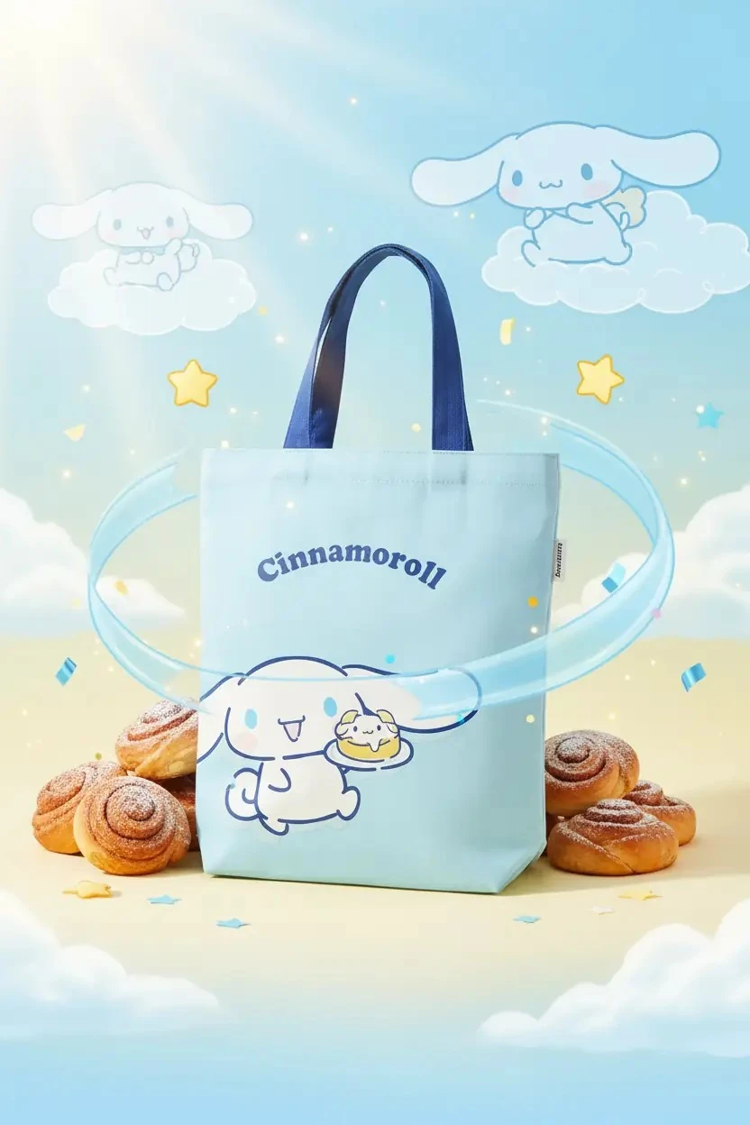 Sanrio Lisanslı Cinnamoroll Meyve Alışveriş Çantası Açık Mavi – 32 Cm
