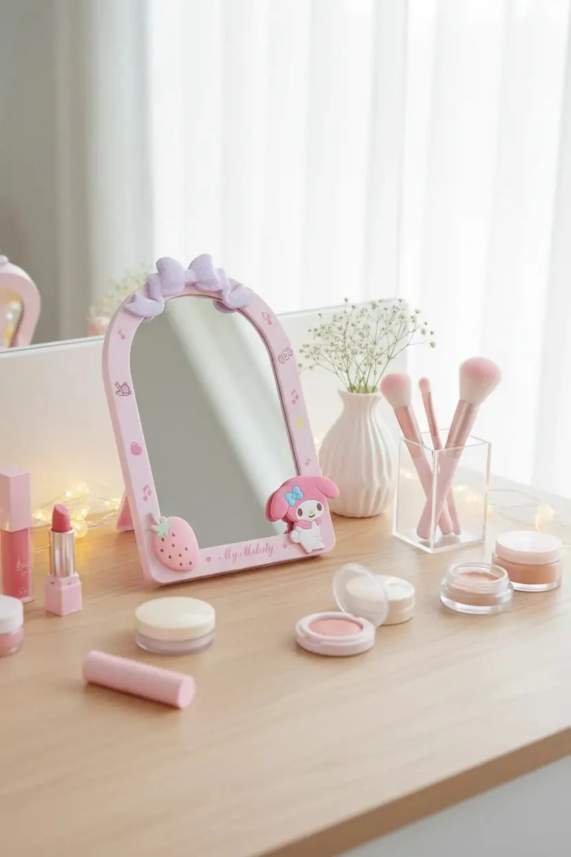 Sanrio Lisanslı Makyaj Aynası – Katlanabilir Standlı Masa Üstü Hazırlık Aynası 20 Cm