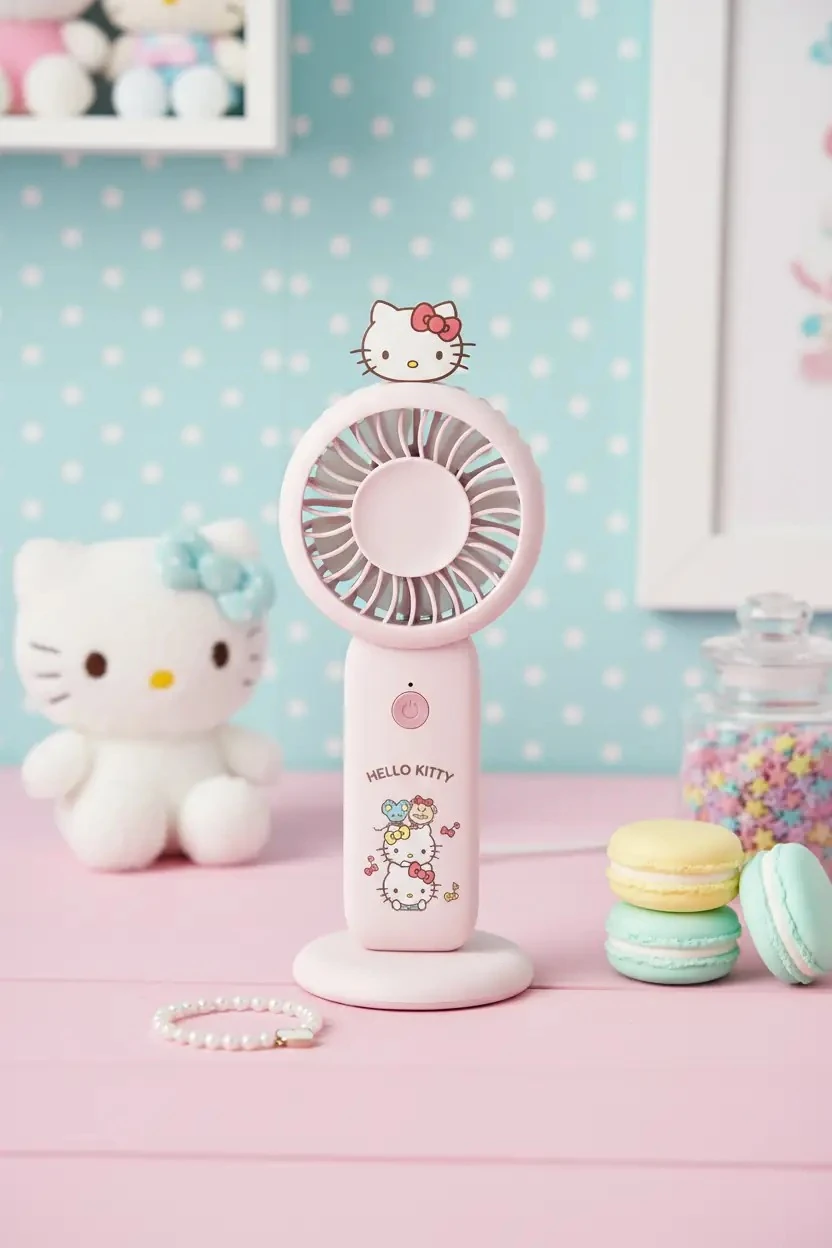 Sanrio Lisanslı Hello Kitty 1200mAh Taşınabilir Mini Fan – Şarj Edilebilir El Fanı 13,6 Cm