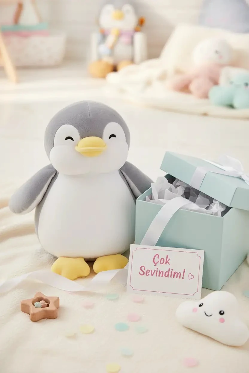 Minik Penguen Peluş Oyuncak - Gri-28 Cm