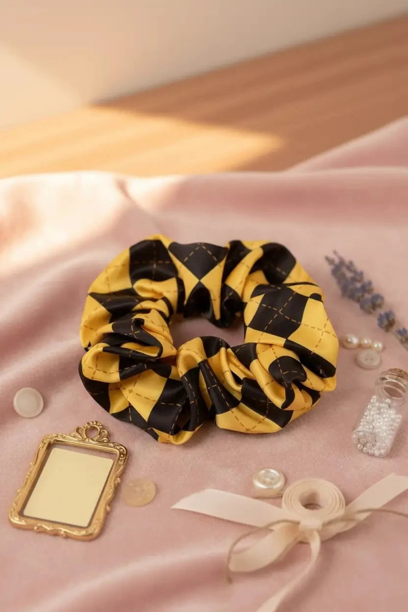 Harry Potter Lisanslı Hufflepuff Saç Lastiği – Sarı ve Siyah Desenli Esnek Lastik Toka Aksesuarı