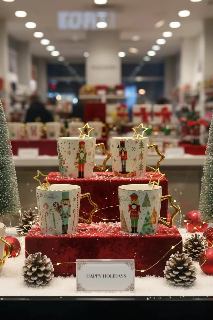 Yeni Yıl Temalı Kaşıklı Porselen Kupa