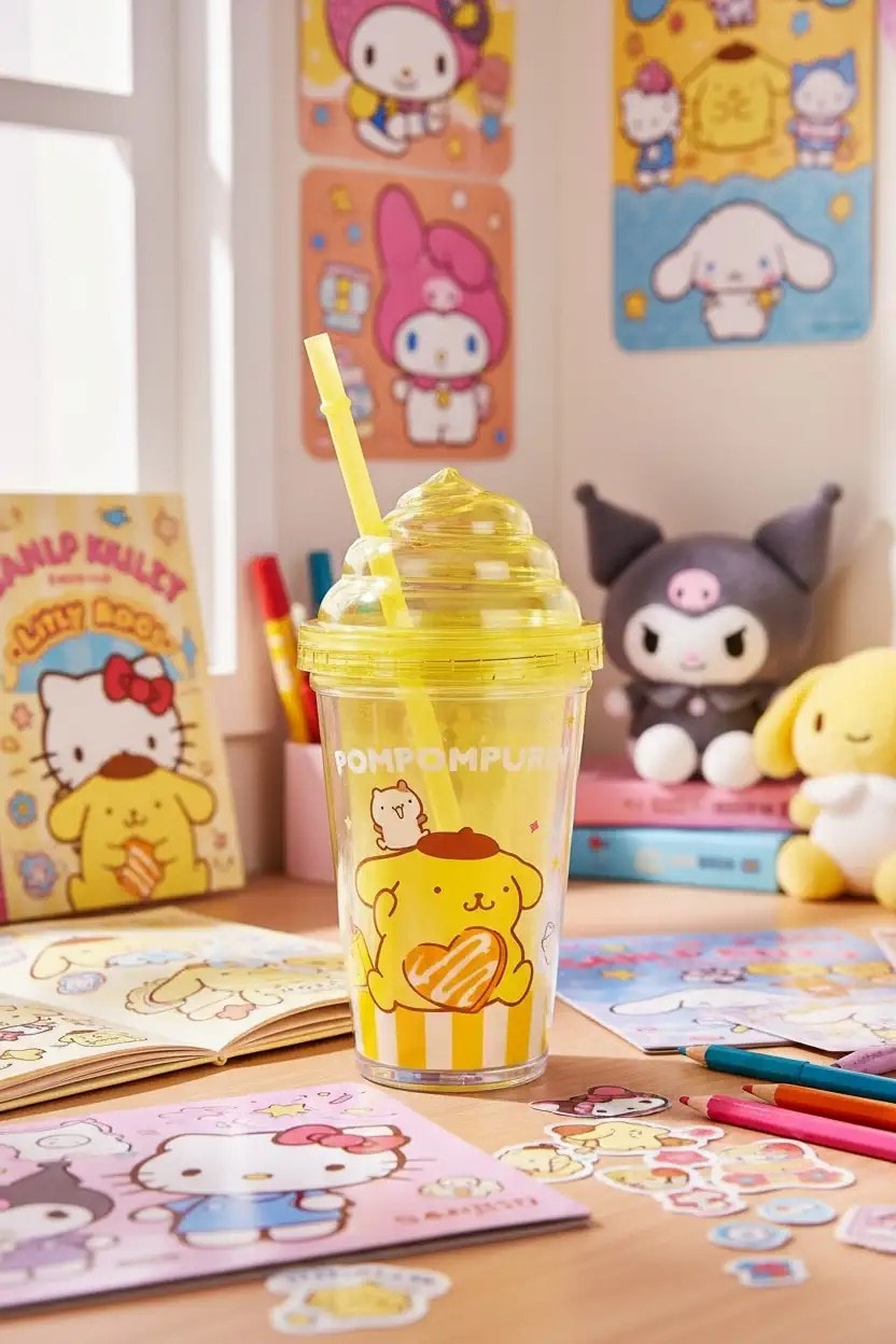 Sanrio Lisanslı Pipetli Plastik Şişe (320Ml) - Pompompurin