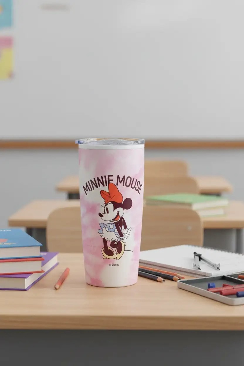 Mickey Mouse Lisanslı Batik Desenli Paslanmaz Çelik - PS Kapaklı Bardak (860ml) - Minnie