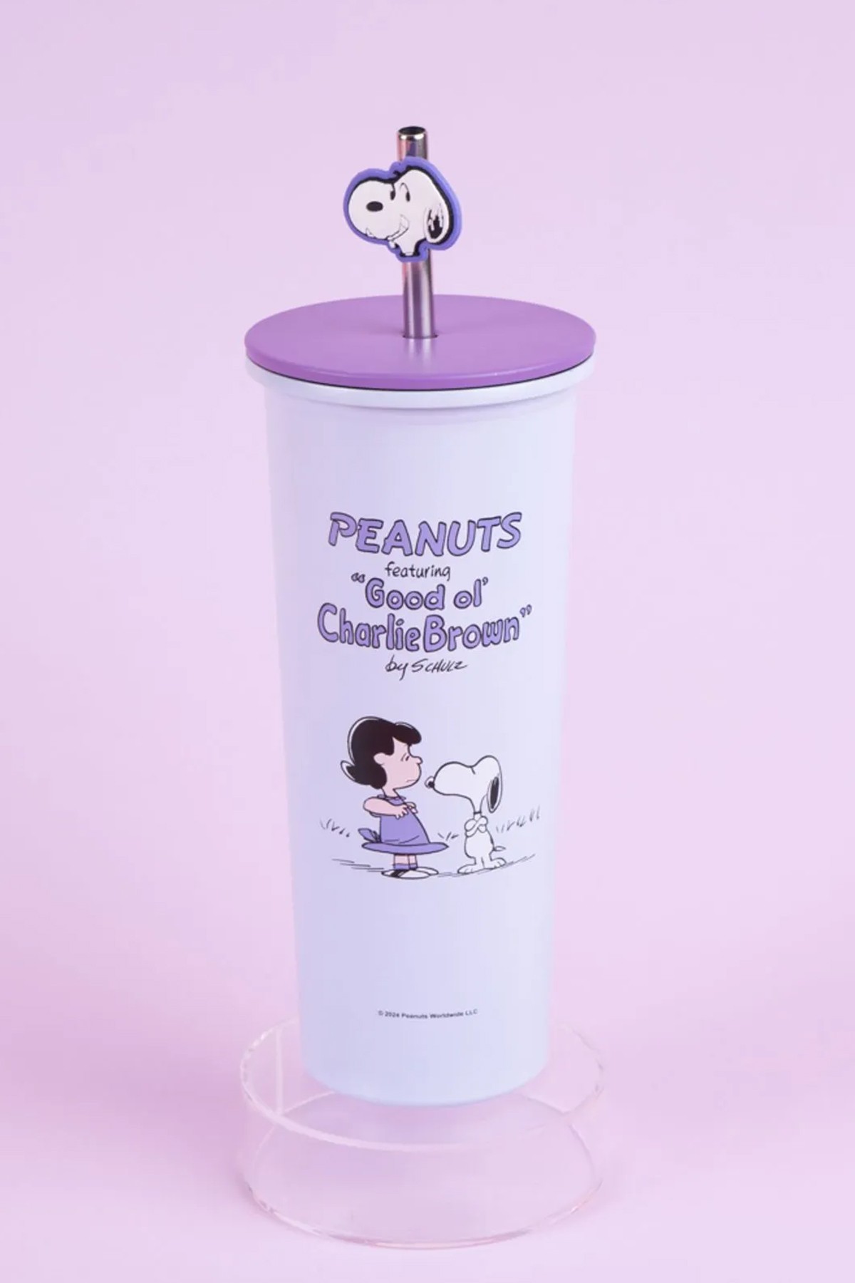 Snoopy Lisanslı Pipetli Paslanmaz Çelik Su Kabı (800ML) - Mor