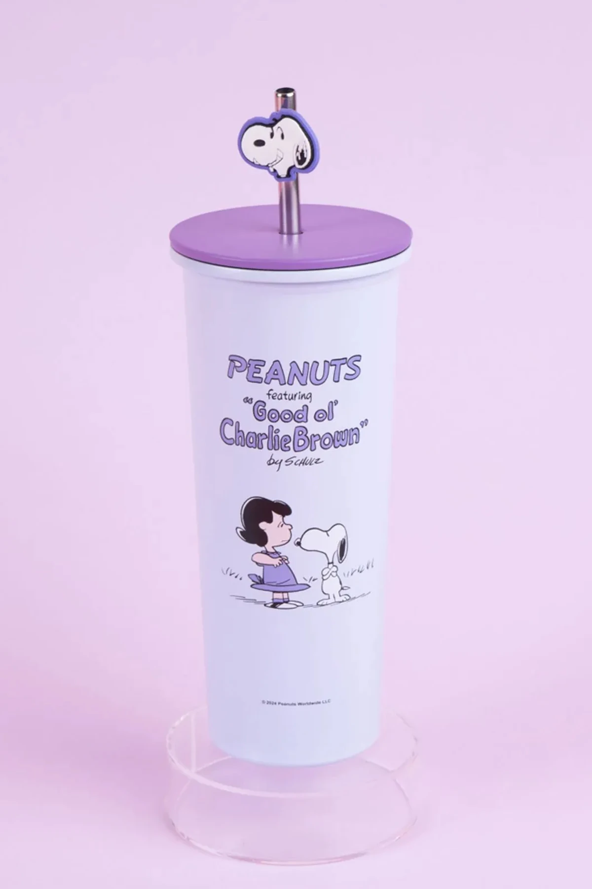 Snoopy Lisanslı Pipetli Paslanmaz Çelik Su Kabı (800Ml) - Mor (Outlet)
