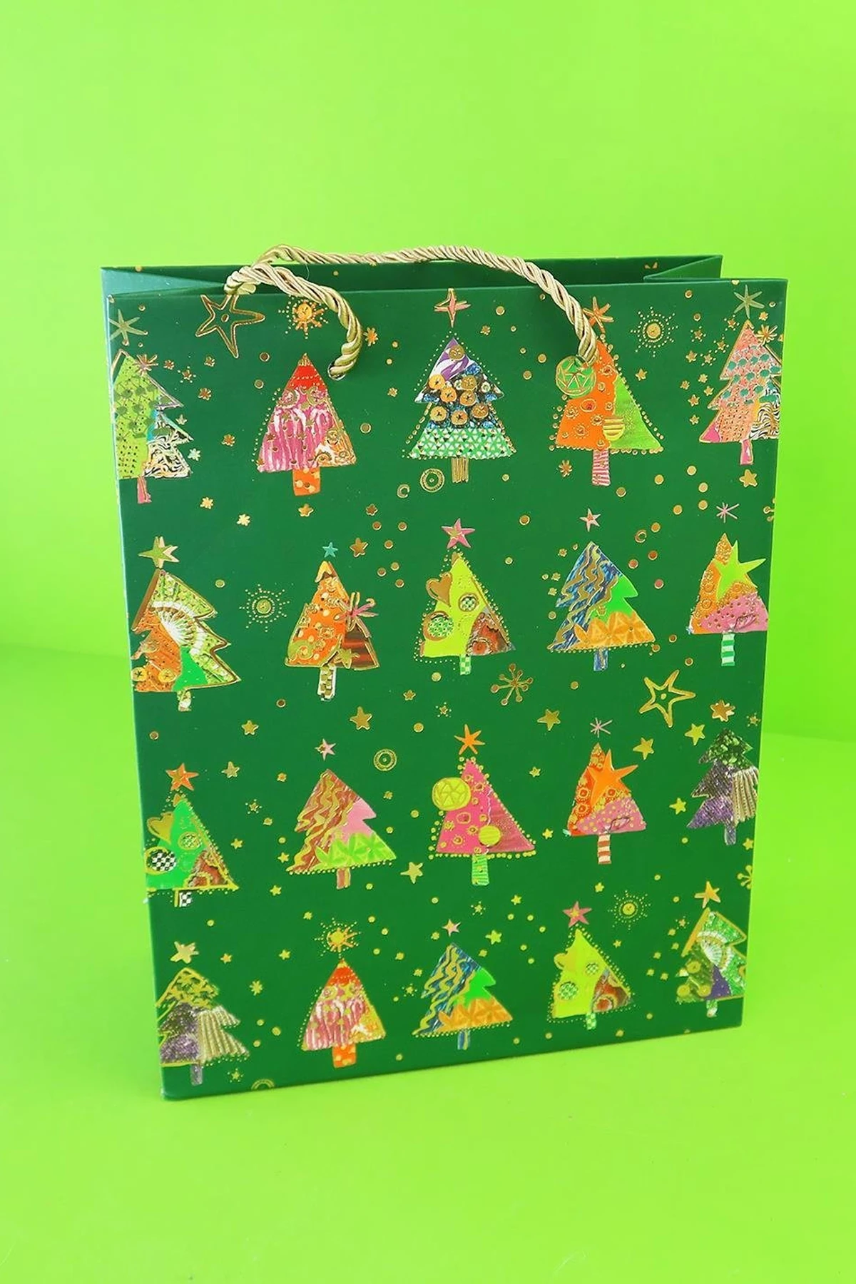  Yılbaşı Yıldızlı Karton Çanta 23x18 Cm