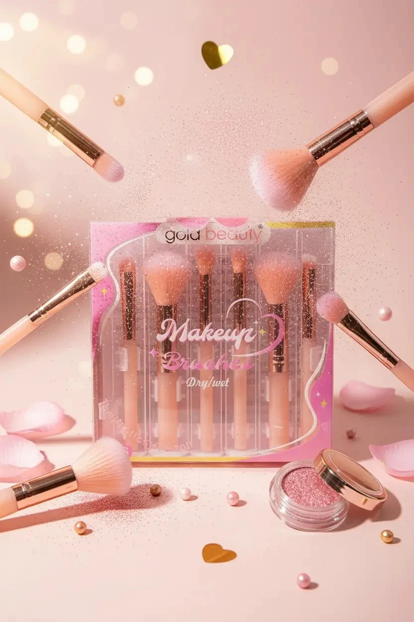 Gold Beauty Katlanabilir Kutulu 6'lı Makyaj Fırçası Seti – Yumuşak & Profesyonel