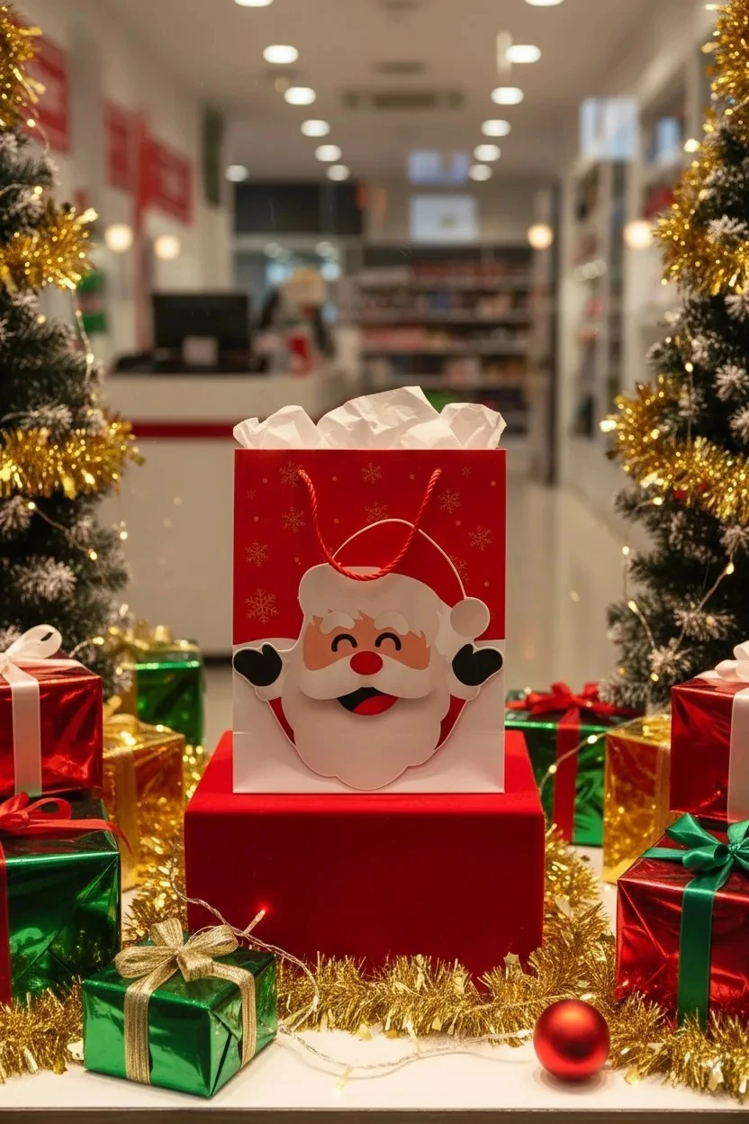 Yılbaşı Desenli Karton Çanta 32x26 Cm