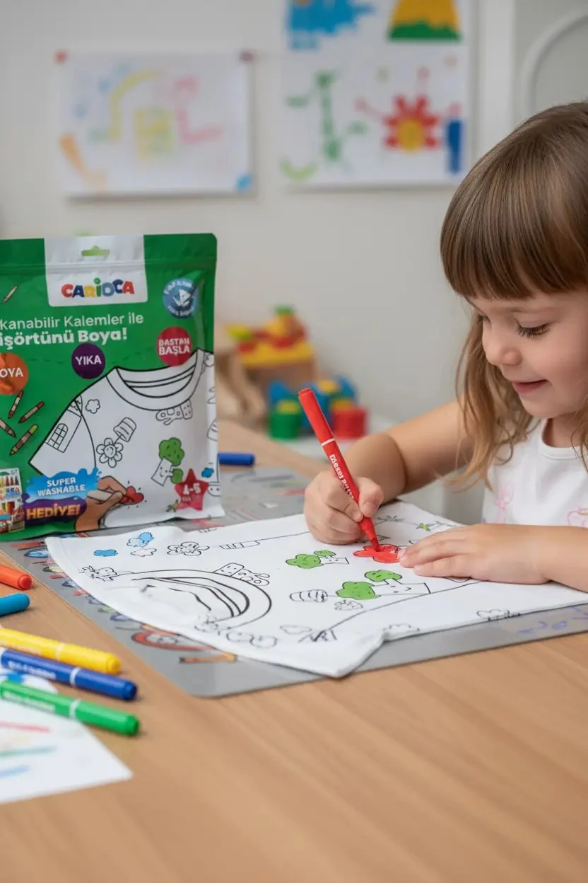 Boyanabilir Çocuk Tişörtü 4-5 Yaş – Keçeli Kalem Hediyeli Yıkanabilir Tasarım